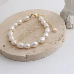 Minar Harajuku Rice Freshwater Pearl Beads Beaded Strand Bracelets Dor Women Wholesale 14K Real Gold Plated Copper Accessories