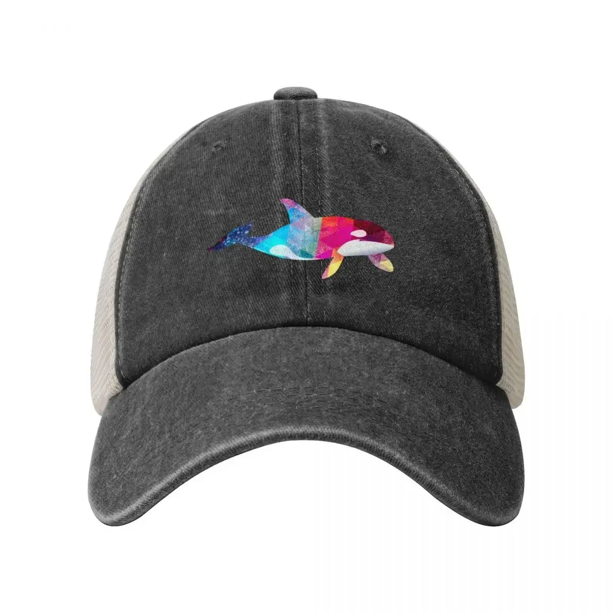 

Orca Whale Killer Lover Retro Rainbow Polygonal Style Cowboy Mesh Baseball Cap Sun Cap Party Hat Mens Women's