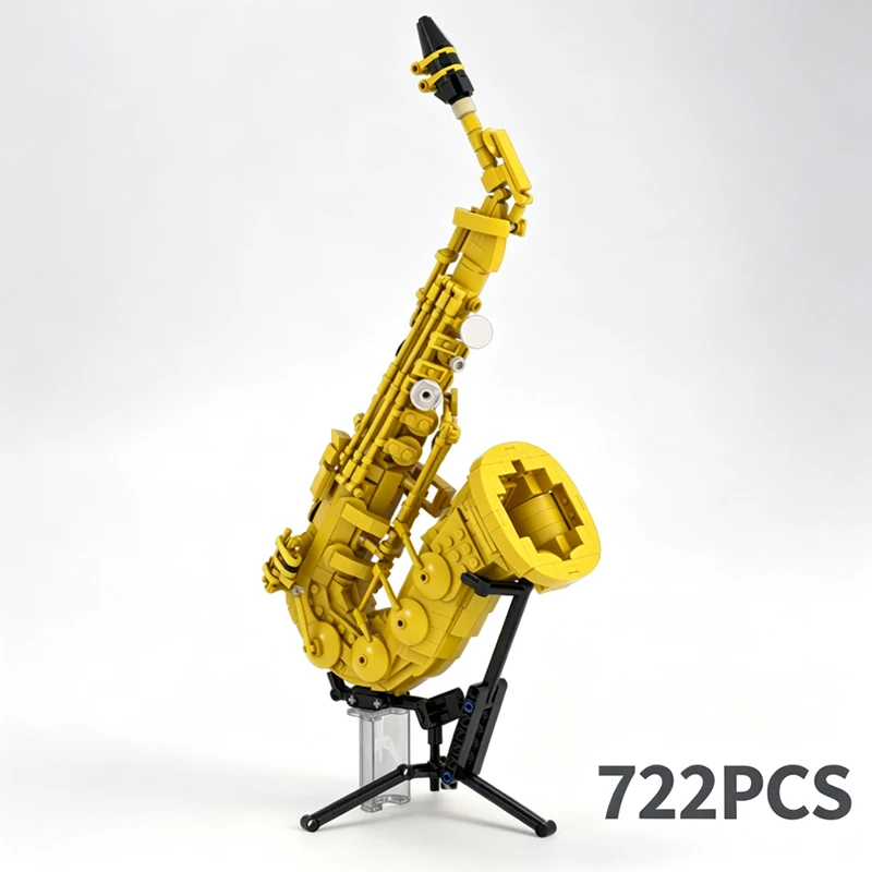 MOC Saxophone Musical Instrument Building Blocks Simulation Instrument Bricks Desktop Display Toy Gift for Adult Collectible