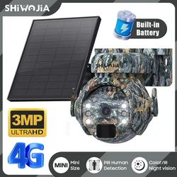 SHIWOJIA-cámara Solar de 3MP, videocámara de seguridad 4G, SIM, WIFI, con Panel Solar, visión nocturna, vigilancia activada por movimiento, PTZ