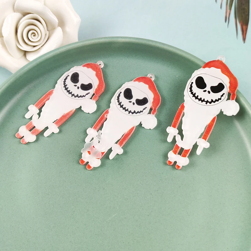 JeQue 10pcs Halloween Skull Santa Claus Magic Printed Acrylic Charm Pendant Earrings Necklace Keychain DIY Jewelry Making