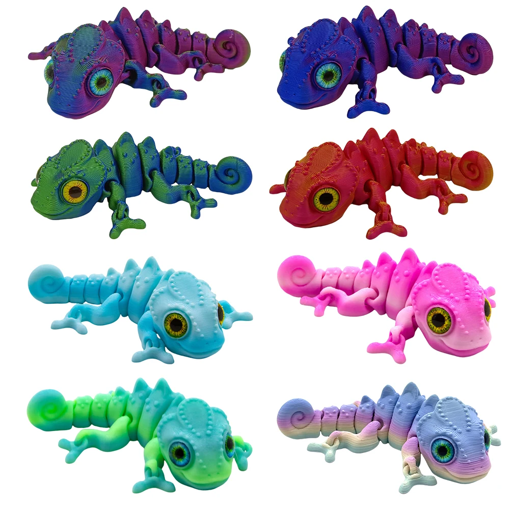 3D Printed Chameleon Tabletop Ornaments Animal Toy Creative Articulated Chameleon Models for Home Decoration Gift for Kids