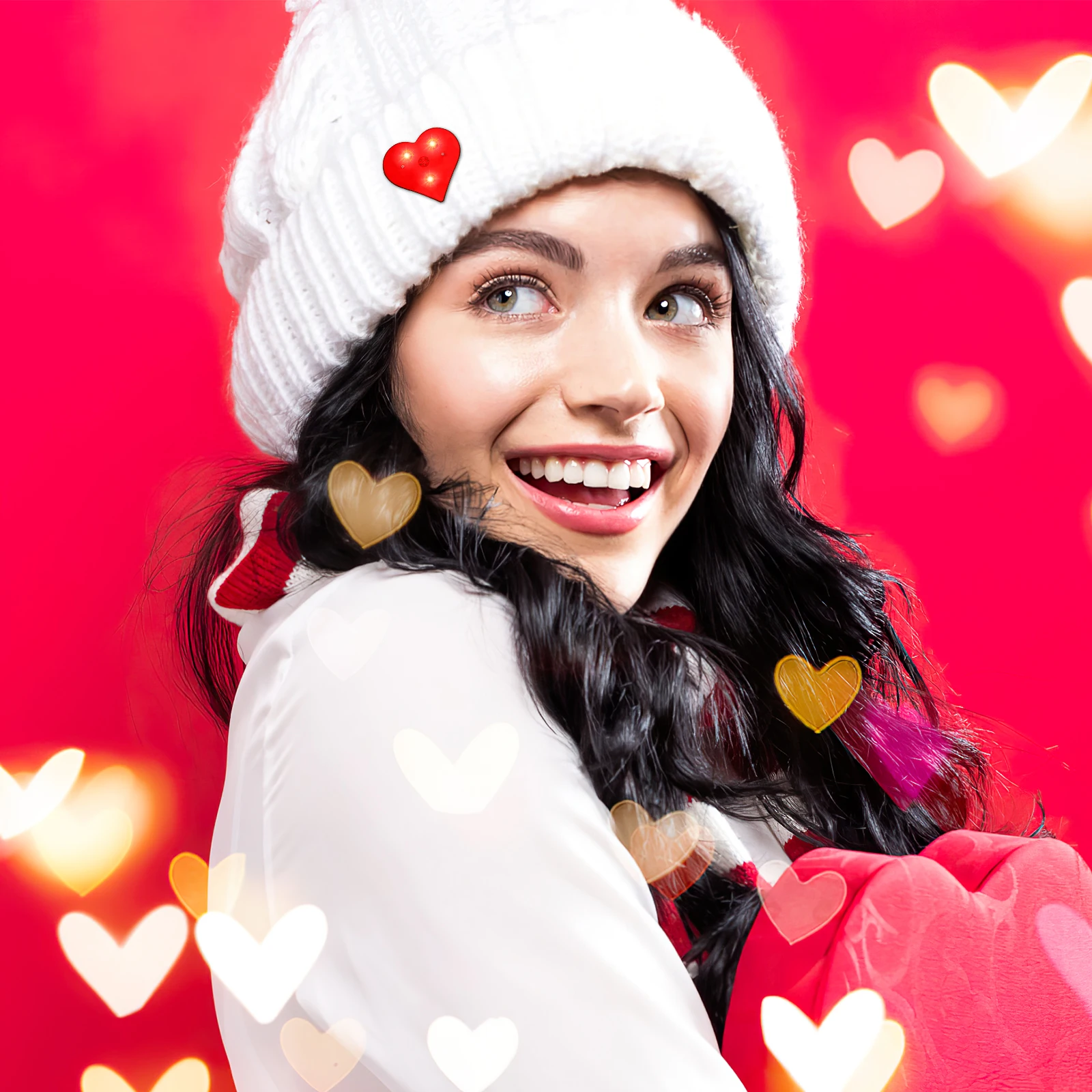 

7pcs 7 PCS Decor Red Love Heart Brooch Valentine's Day Decoration Badge Pin Lapel Flashing Luminous Brooches