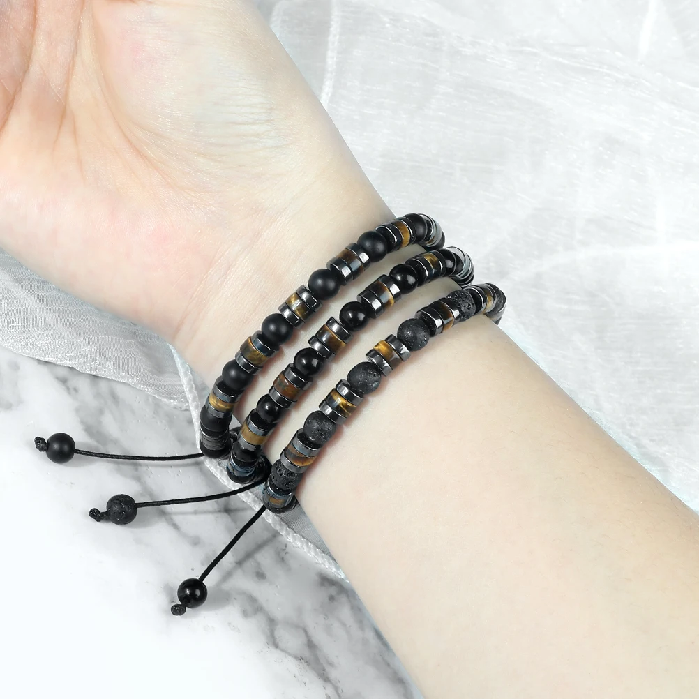 1Pcs Fashion Men Bracelet Punk Style Hematite Tiger Eye Stone Bracelets Women Health Protection Soul Jewelry Gift Couples Bangle