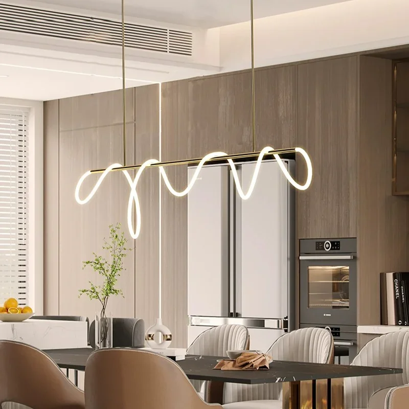 Lámpara colgante LED de manguera larga moderna, candelabro dorado para comedor, sala de estar, cocina, decoración del hogar, luz colgante de diseño