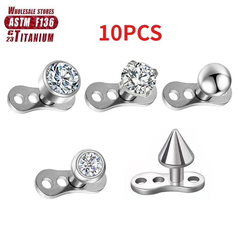 10 piezas Piercing Microdermal de Titanio F136, Segmento Articulado 16G con Zirconia, Piercing Helix Oculto, Joyería Corporal