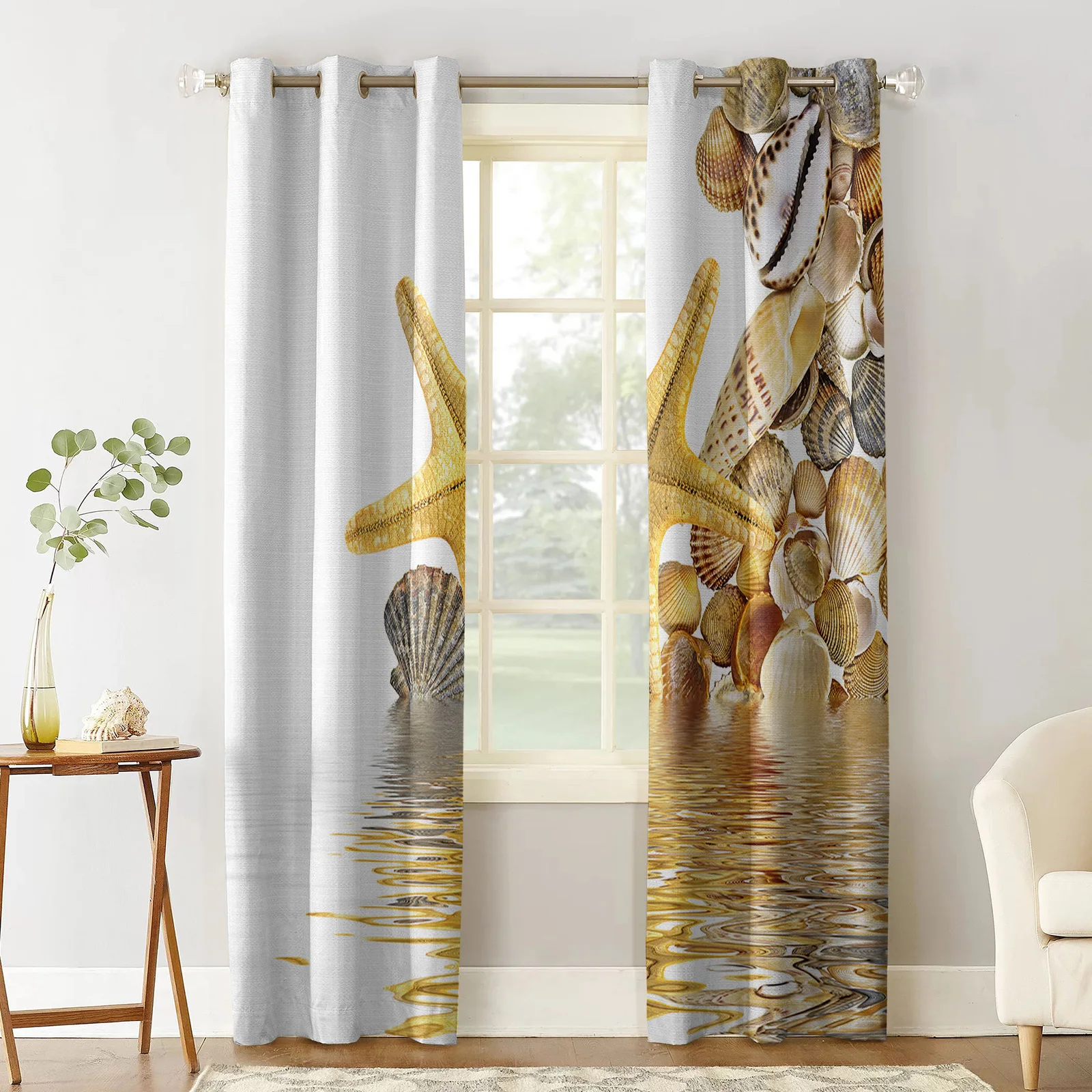 Water Wave Starfish Realm Reflection Background Curtains Drapes For Living Room Bedroom Kitchen Office Blinds Window Curtain