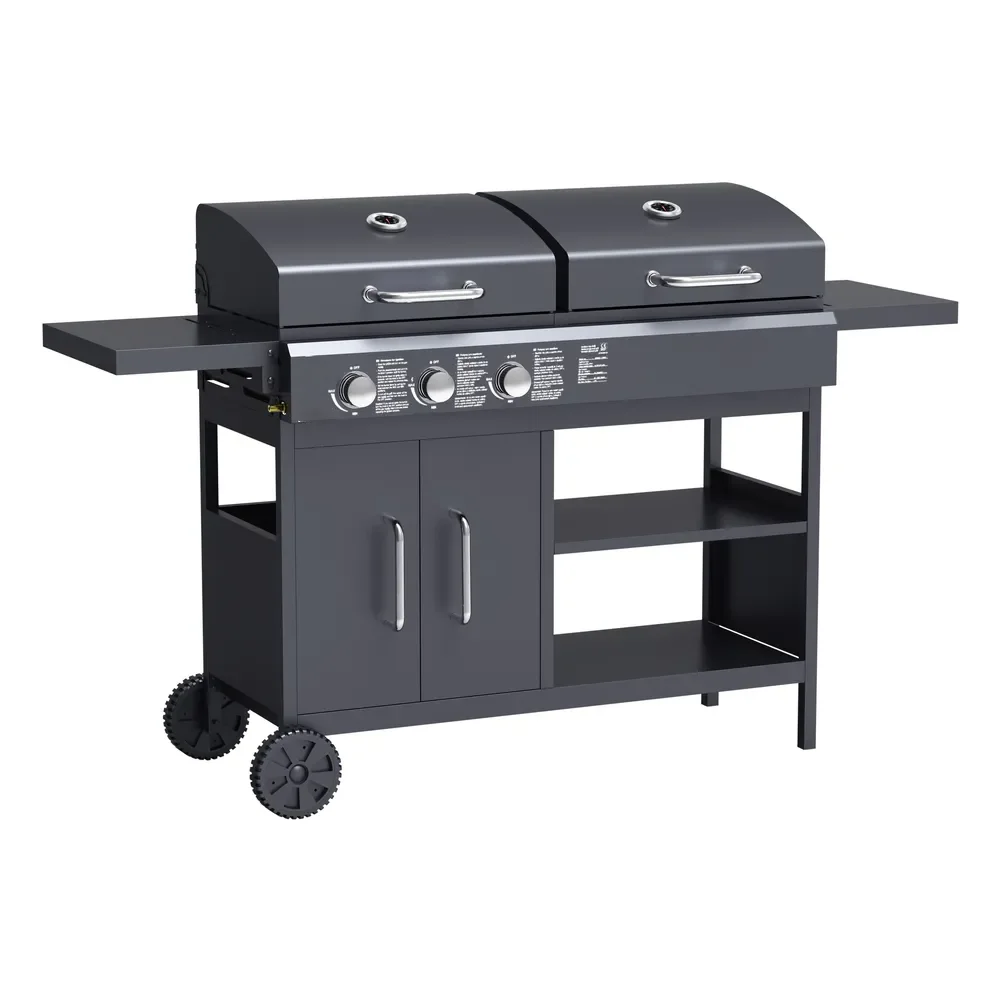 For 2 in 1 gas charcoal combination trolley barbecue barbecue cooking utensils gas charcoal stove