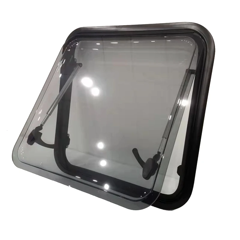 

Прочное акриловое окно для автодома с закругленными углами, плоским креплением и съемной москитной сеткой, 1100x450 мм