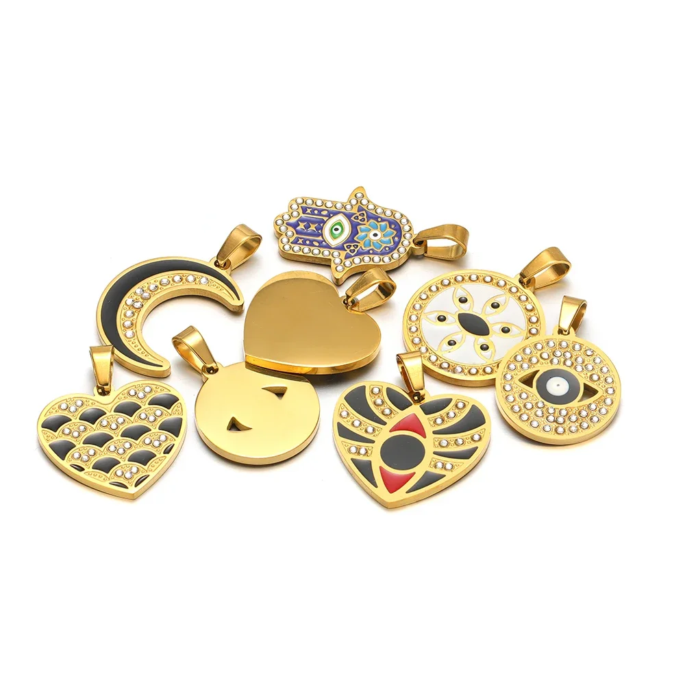 Breloques à Main Hamsa en Acier Inoxydable, 4 Pièces, Pendentif en Forme de Cœur, pour Bijoux de Bricolage, Collier de Direction, Accessoires de Bracelet Faits à la Main