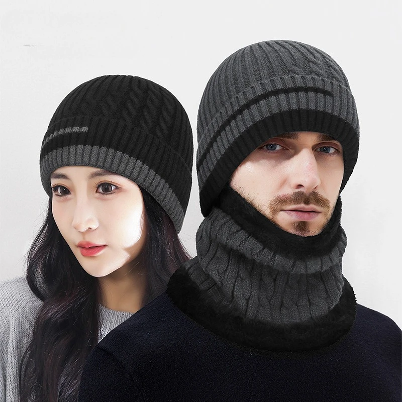 Winter New Color Blocked Thick Anti Cold Versatile Knitted Hat for Men and Women, Warm Ear Protection Woolen Hat