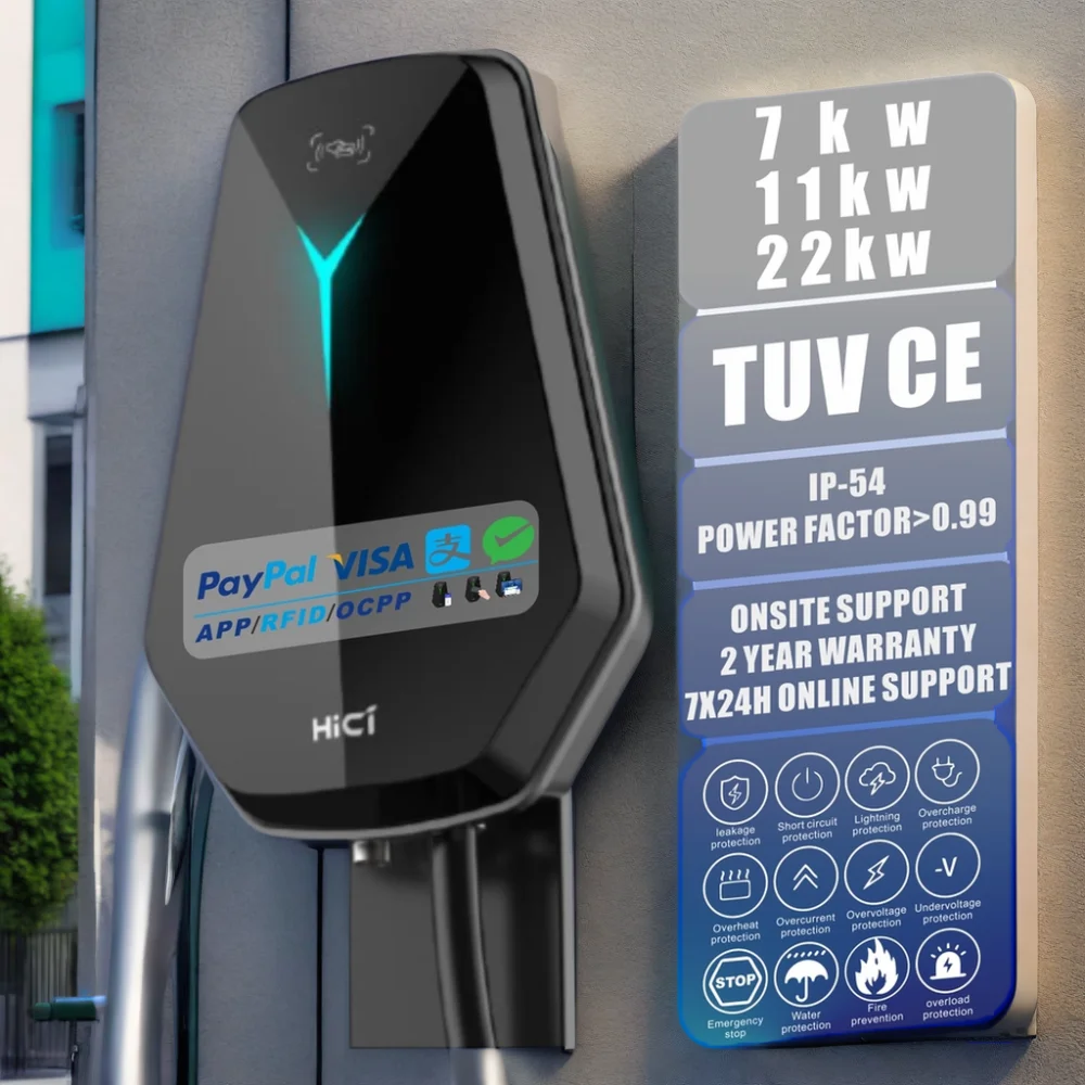 Type 2 Plug Factory European 7KW 14KW Wallbox IP54 Home AC EV Charger Leakage Protection EV Charging Station