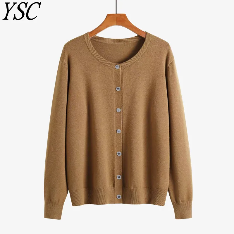 

YSC 2024 New models Women Knitted Cashmere wool blend Cardigan V-neck Long sleeved High-quality Loose fitting Cardigan