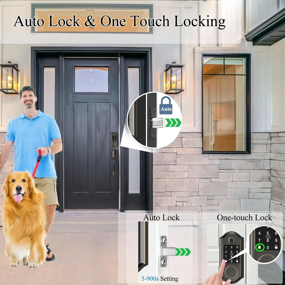 Serrature intelligenti per porta d'ingresso, catenaccio con serratura per porta d'ingresso senza chiave con set di maniglie, set di serrature per porta d'ingresso, controllo APP, porta con impronta digitale