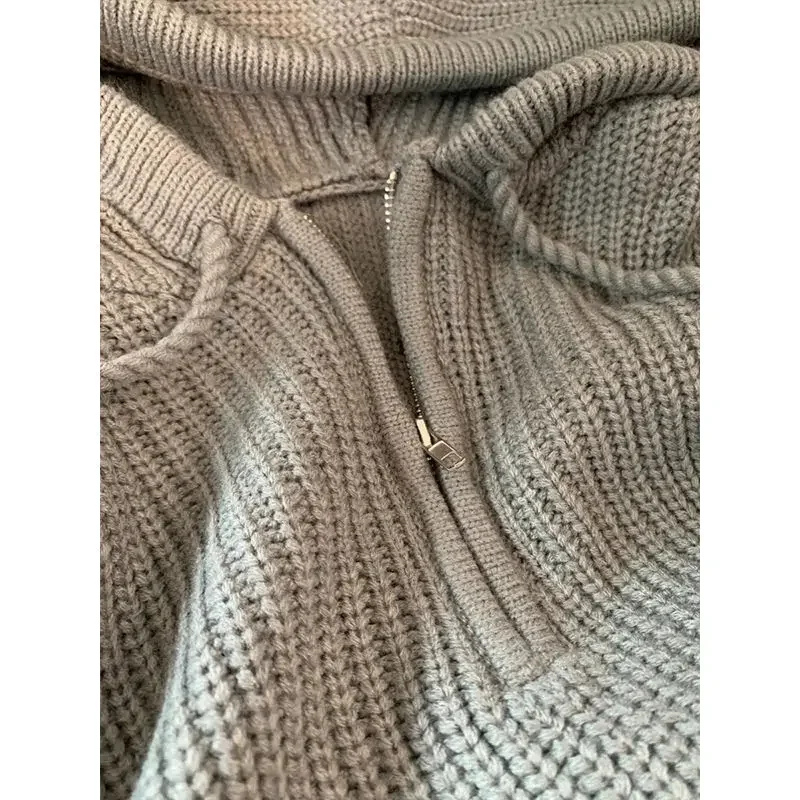 Half-zip design soft waxy knitted hoodie sweater for women autumn and winter high-end Korean top loose trendy jacket