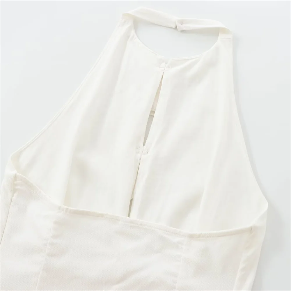 2024 RARF autumn new European and American style hanging neck collar bow white elastic tank top sleeveless T-shirt