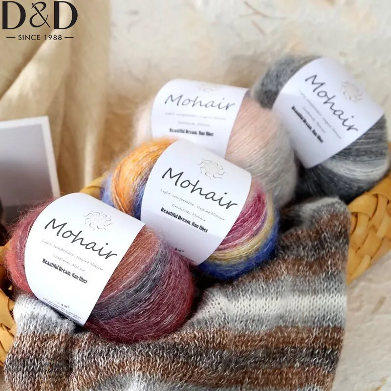 D&D 25g Gradient Mohair Soft Cotton Yarn DIY Crochet Hand Knitting Yarn Segment Dyed Wool Yarn For Baby Sweater Hat Scarf