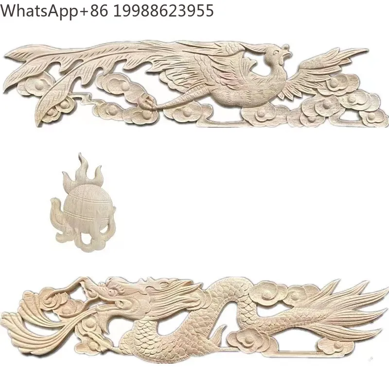 3pcs/set Chinese Wood Carving Imitation Antique Solid Wood Decal Double Dragon Play Beads Home Decoration Custom Wood Relief