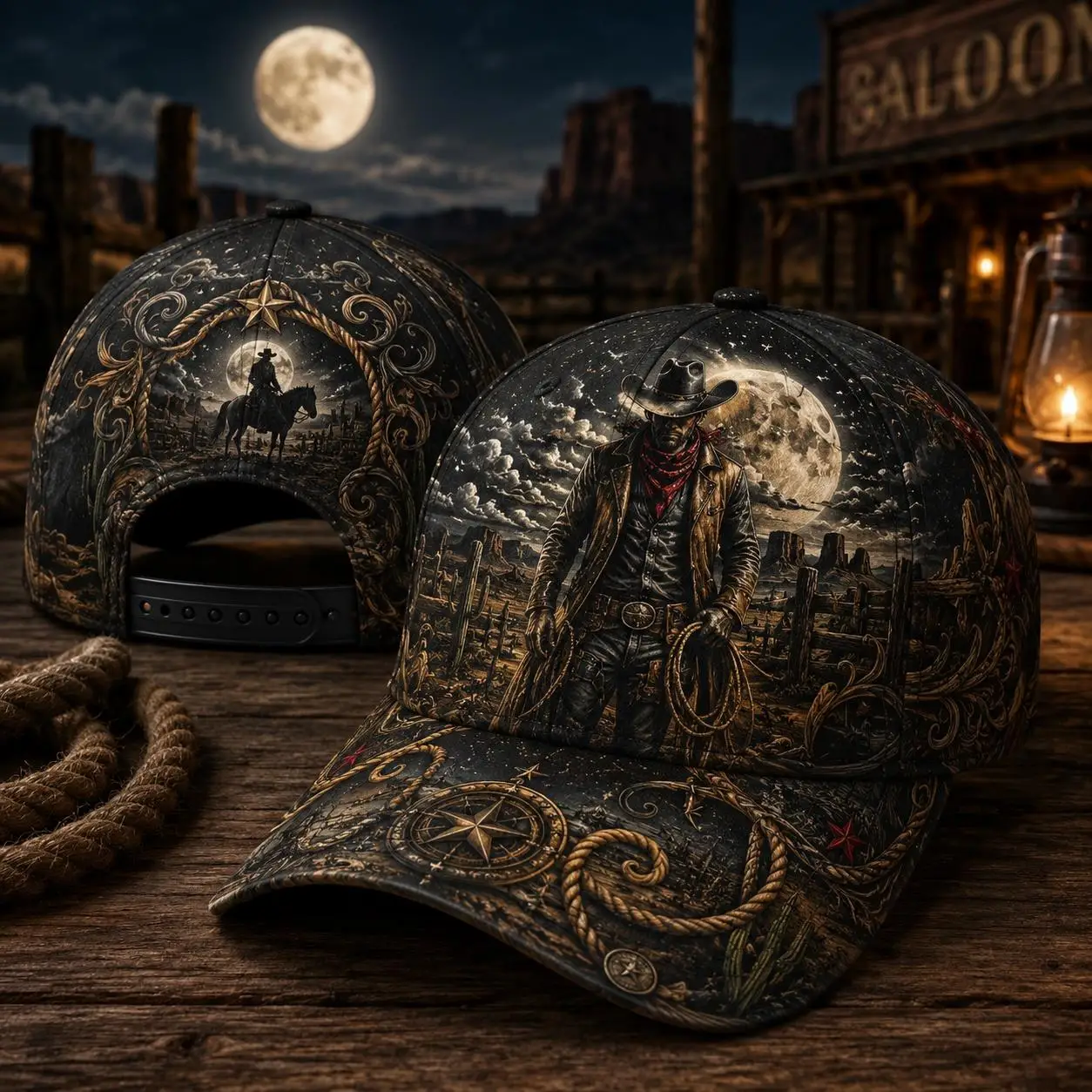 Custom Men' Western Cowboy Hat with Bohemian Desert Rope & Compass - Machine Washable Snapback Cap Suitable for Outdoor Travel
