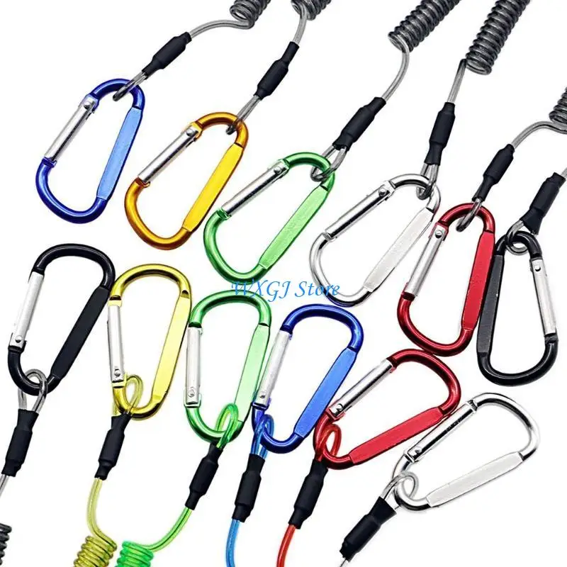37JE 6 Packs Fishing Lanyards Multicolor Fishing Ropes Boating Secure Retractable Coiled Tether with Carabiner Fishing Tool