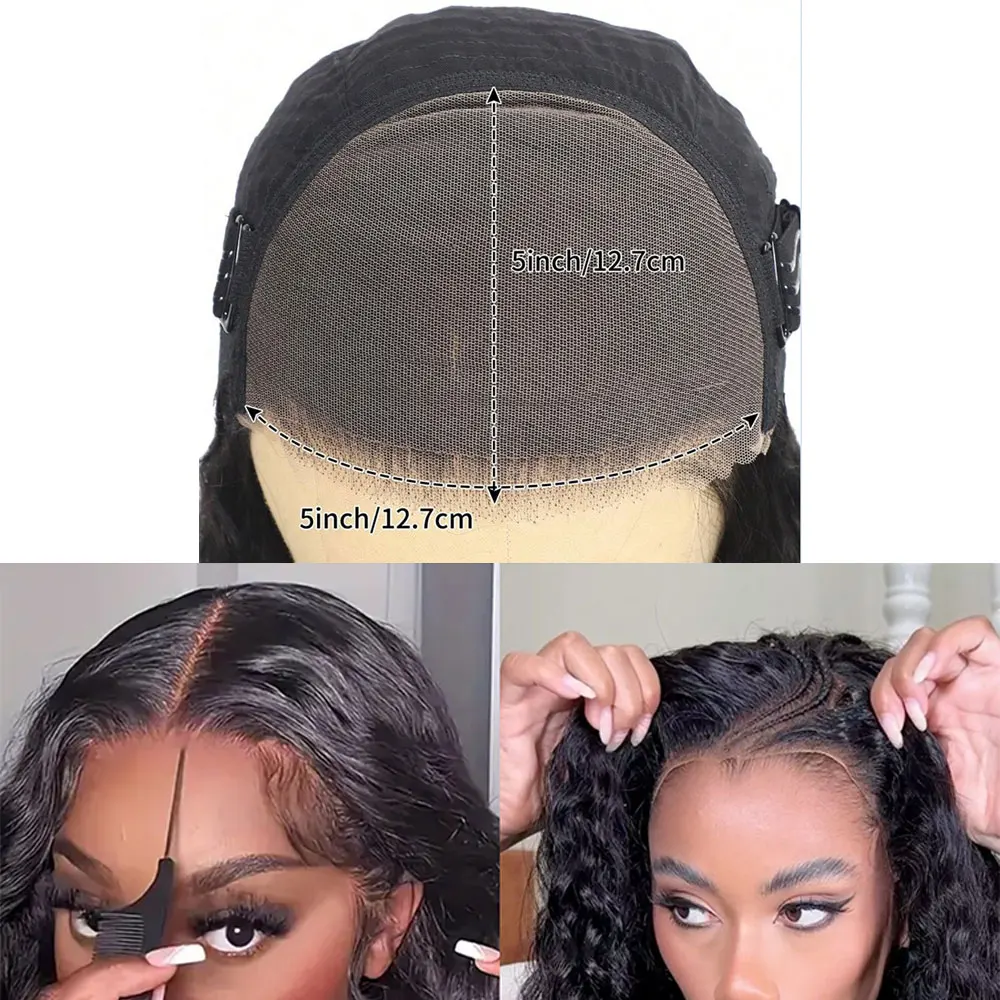 Pelucas de Bob corto Frontal de encaje ondulado con agua para mujer, peluca de encaje transparente 5x5, parte de encaje rizado con agua prearrancada, Color Natural medio