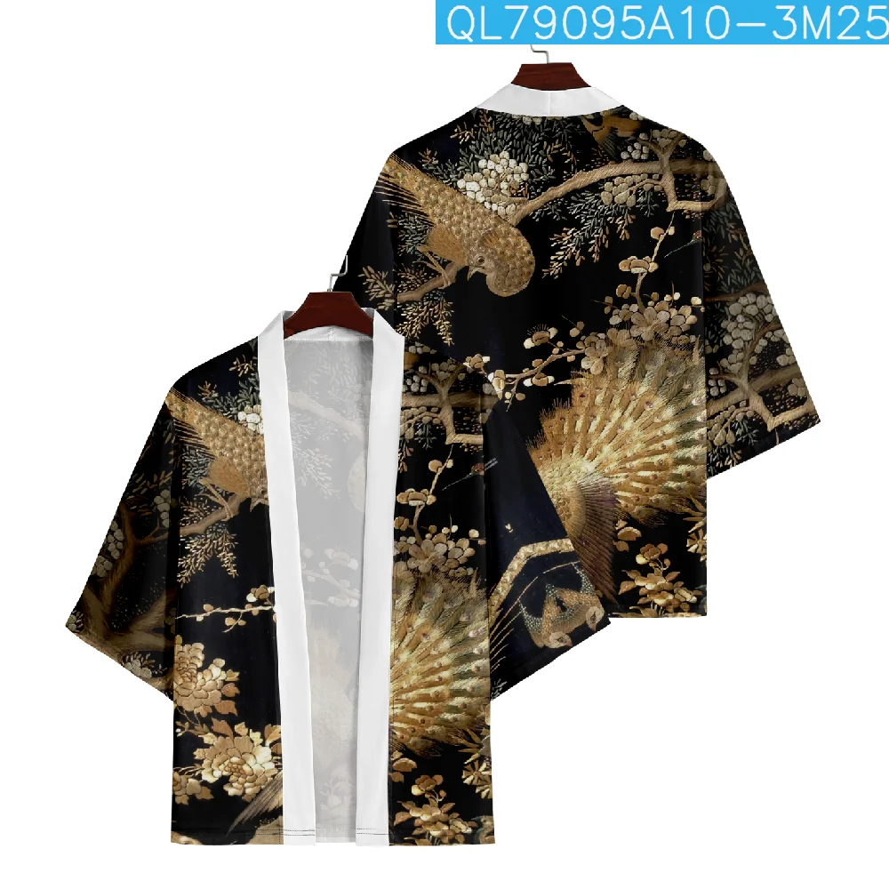 

Fashion Peacock Print Cardigan Yukata Japanese Samurai Kimono Cosplay Shirt Women Men Beach Haori Oversized Traditional Top