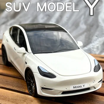 1:24 simulation Tesla model alloy car model new energy vehicle sound and light pull back toy car children's collection decoration gift