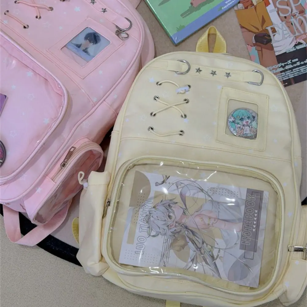 Personality Transparent Star Print Backpack Lolita Itabag Transparent Ita Bag Multiple Pockets Y2K Shoulder Bag College