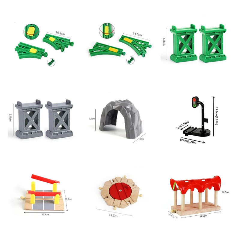 Wooden Train Toy Accessories Fit for All Brands Trains Wooden Train Track Pieces Railway Bridge Educational Toys for Children