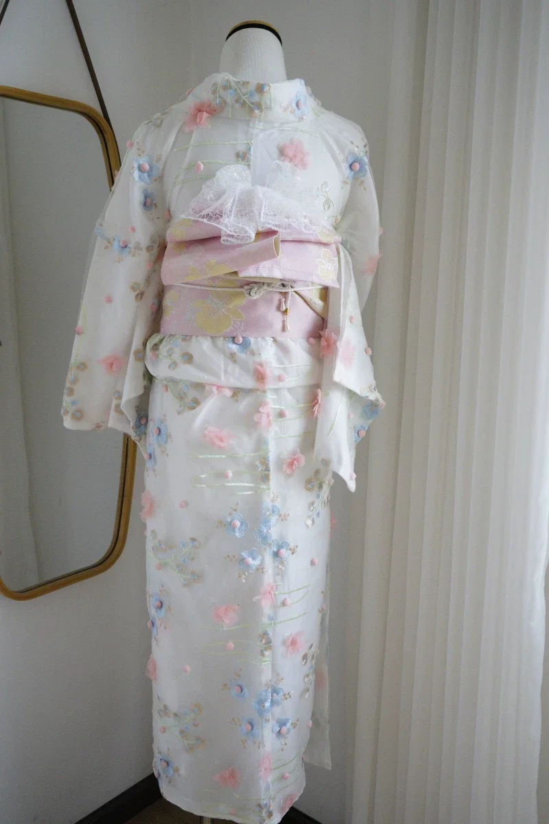 Women's Japanese Kimono Set – Easy-Wear Yukata, Soft Traditional Japanese Robe, Sweet Cosplay Stage Performance Costume