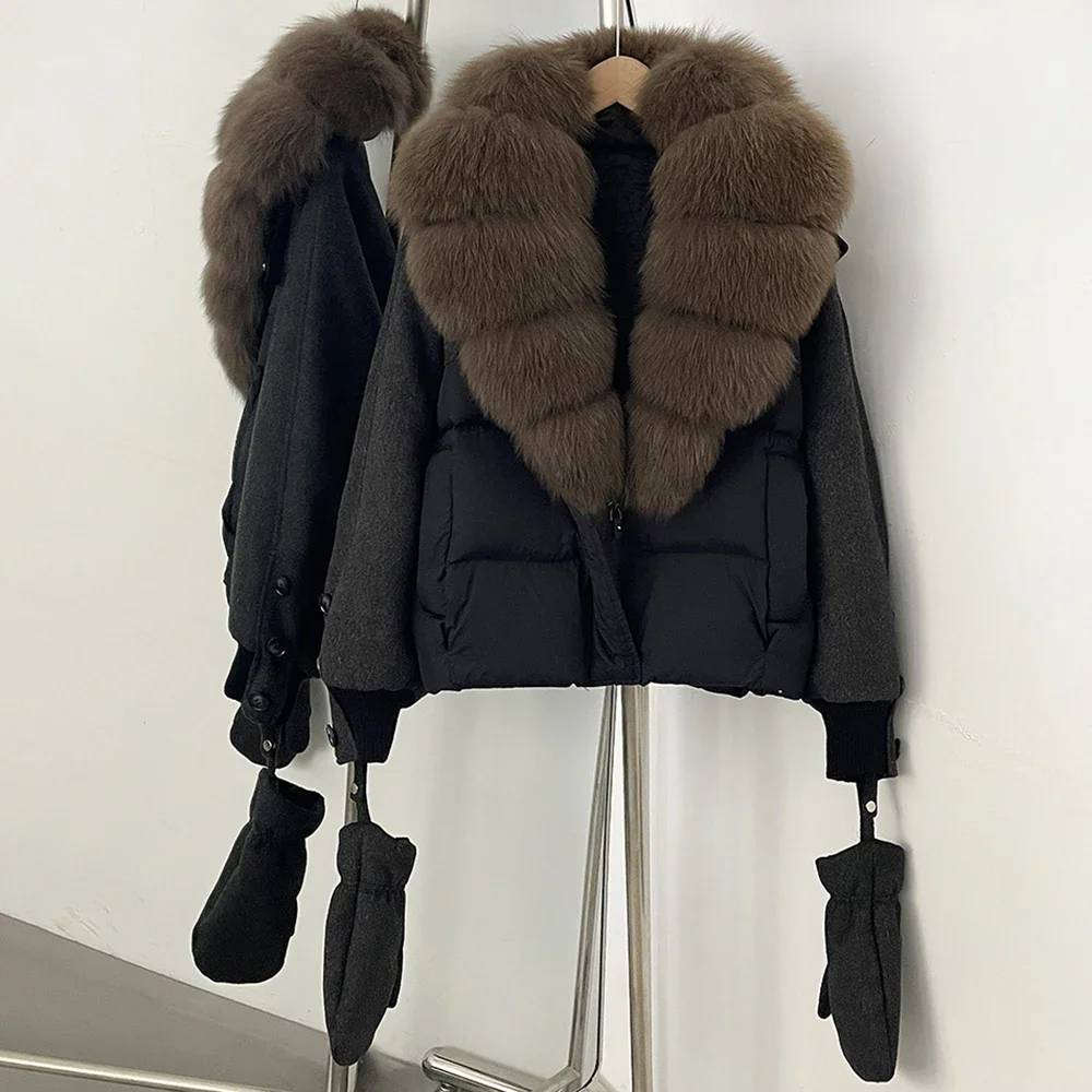 OFTBUY Natürlicher Pelz-Daunenmantel für Damen, Modischer Warmer Echter Fuchspelzmantel, Neue Winter-Wärmejacke mit Abnehmbaren Handschuhen – Detail 20
