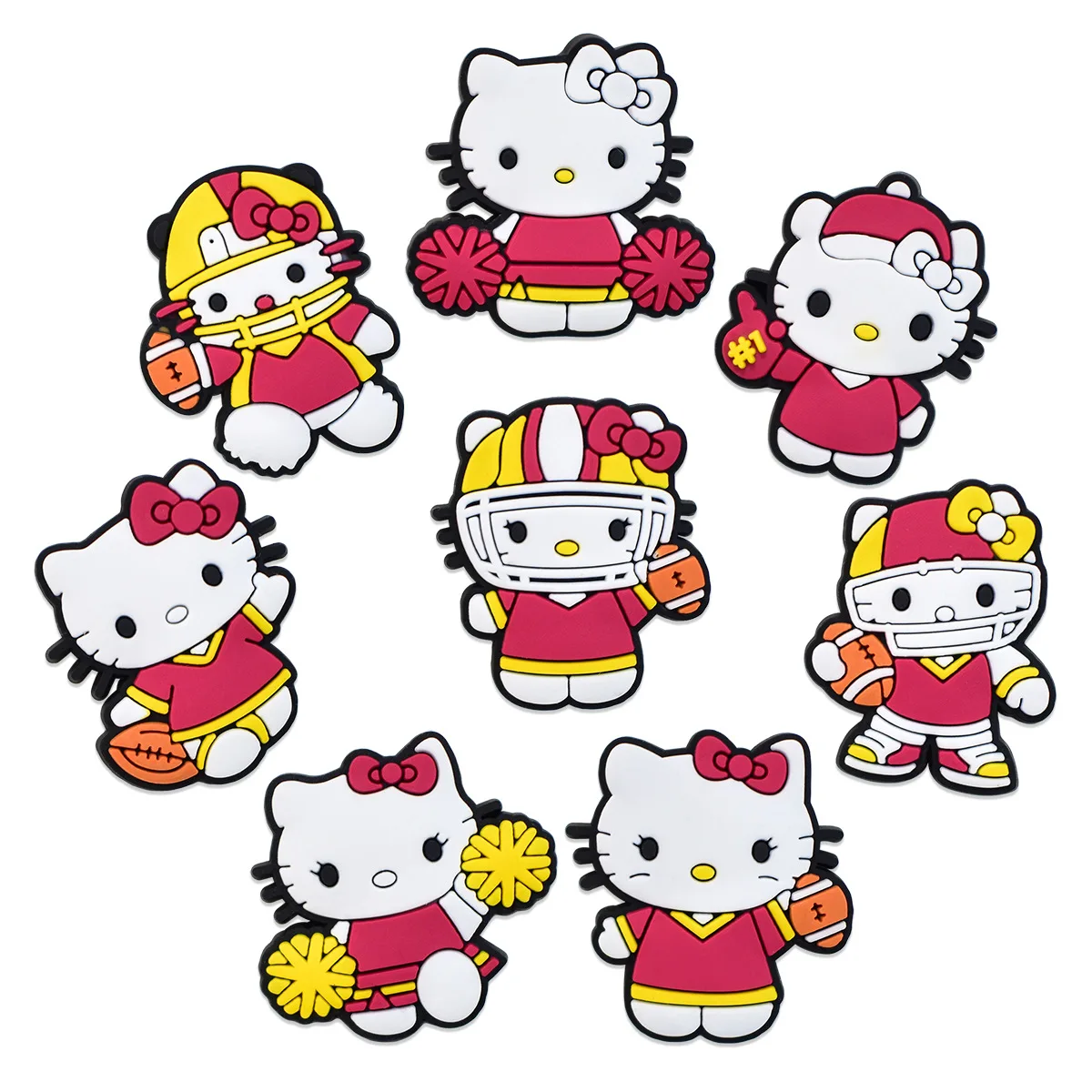 8Pcs Football Hello Kitty series PVC Shoe Charms Detachable Garden Shoe Decor Cute Cartoon DIY Accessories Ornament Gifts