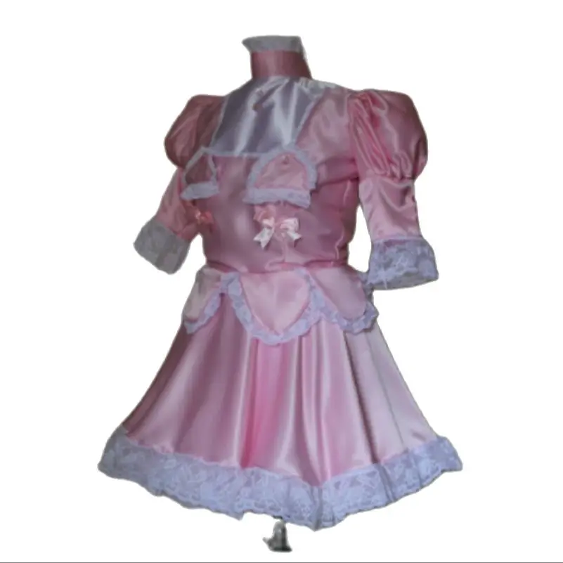 

New Hot Selling Maid Adult Sissy LockableSatin Medium High Vollar Medium Long Sleeve Lace Dress Customization
