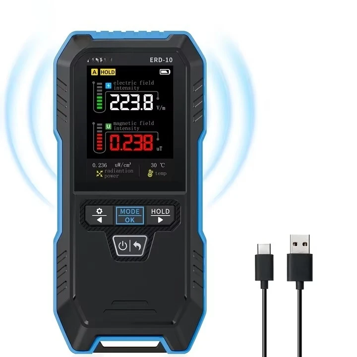 4-IN-1 Electromagnetic Radiation Detector, Electric & Magnetic Field Strength, RF Power, Temperature Monitor