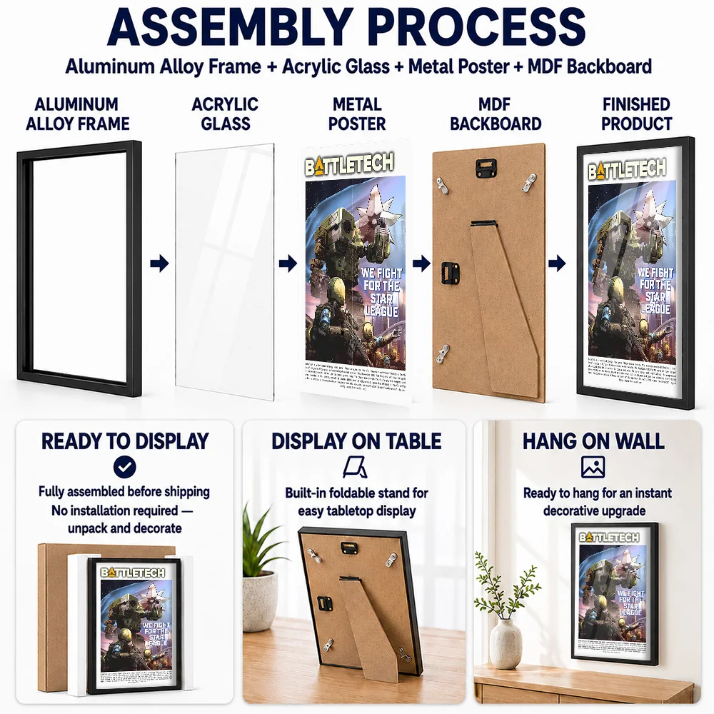 Battletech Star League Mech Warriors Framed Aluminum Metal Poster Customized Hero Tribute Wall Art For Players Decorating Studio