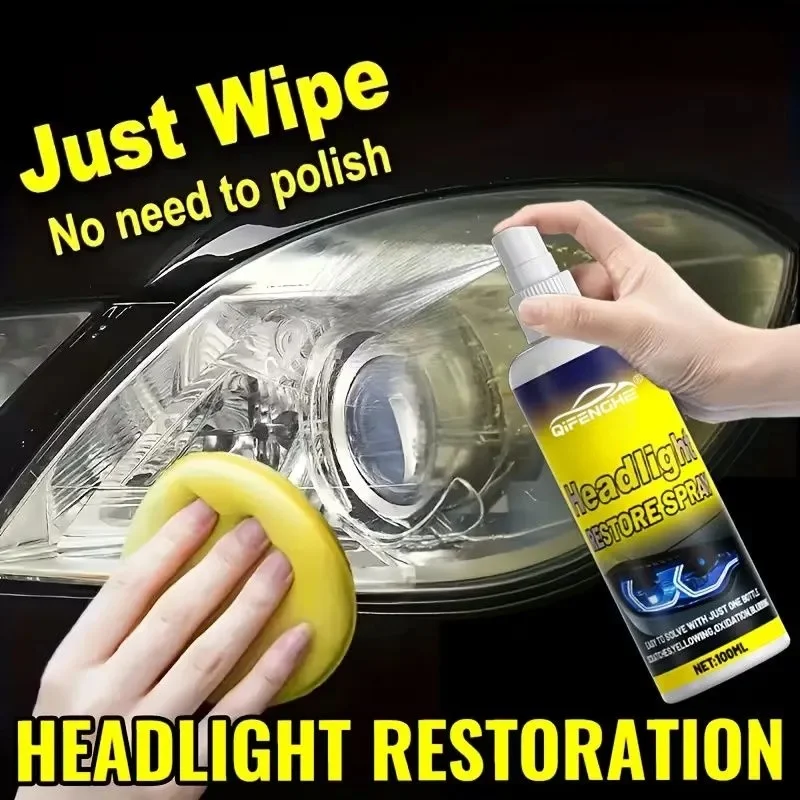 Car Headlight Restoration Spray by QIFENGHE, Restores Clarity & Brightness