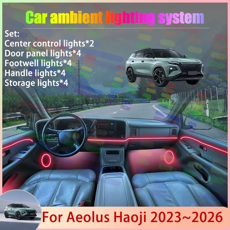 

Для Aeolus Haoji 2023 ~ 2026 2024 2025 2/24 в 1, автомобильная атмосферная лампа, RGB абажур, ансамбль, стример, атмосферный набор, аксессуары