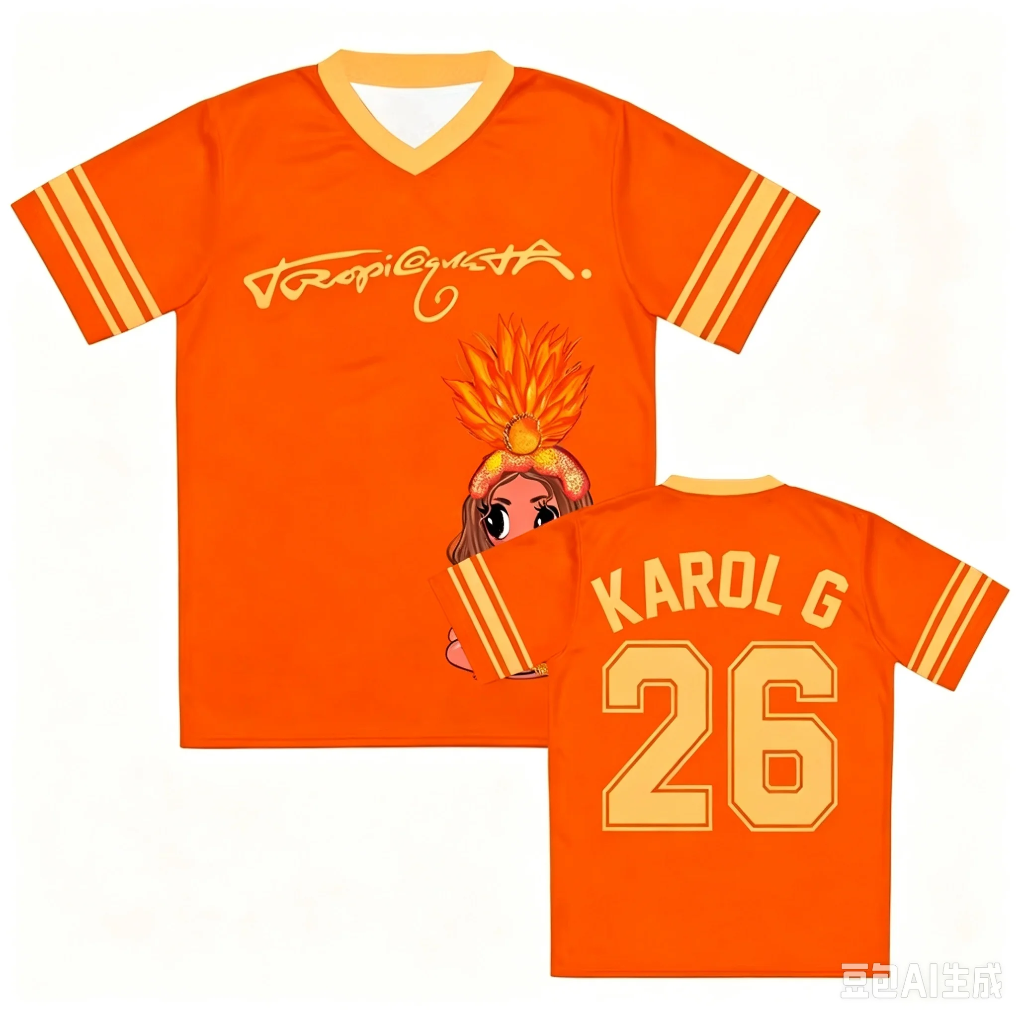 FamilyMatching Karol G Colombia Graffiti Soccer Jersey Tropic Gusto Cartoon Print Short Sleeve Breathable Football Fan Shirt Top