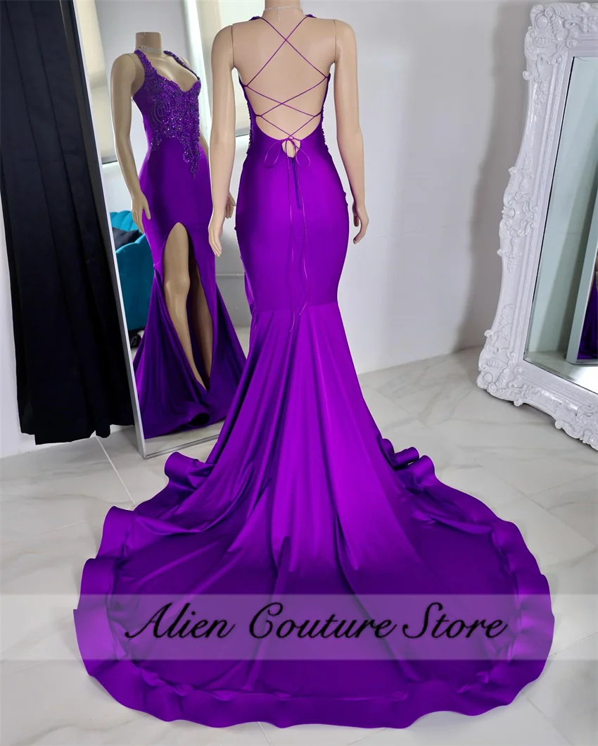 Luxo Roxo Sereia Prom Dress Beading Cristal Rhinestone Birthday Dress Mulheres 2024 Vestido De Noivado De Casamento Personalizado