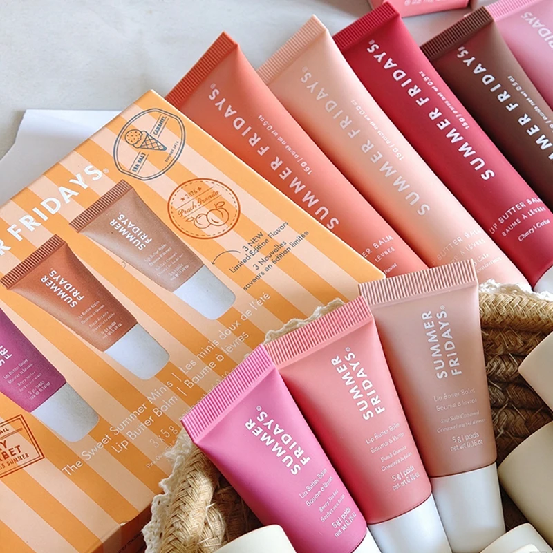 Summer Fridays New Minis Moisturizing Hydrating Lip Balm Butter Suit Transparent Lipstick Soft Tube Mirror Lip Gloss Makeup Set