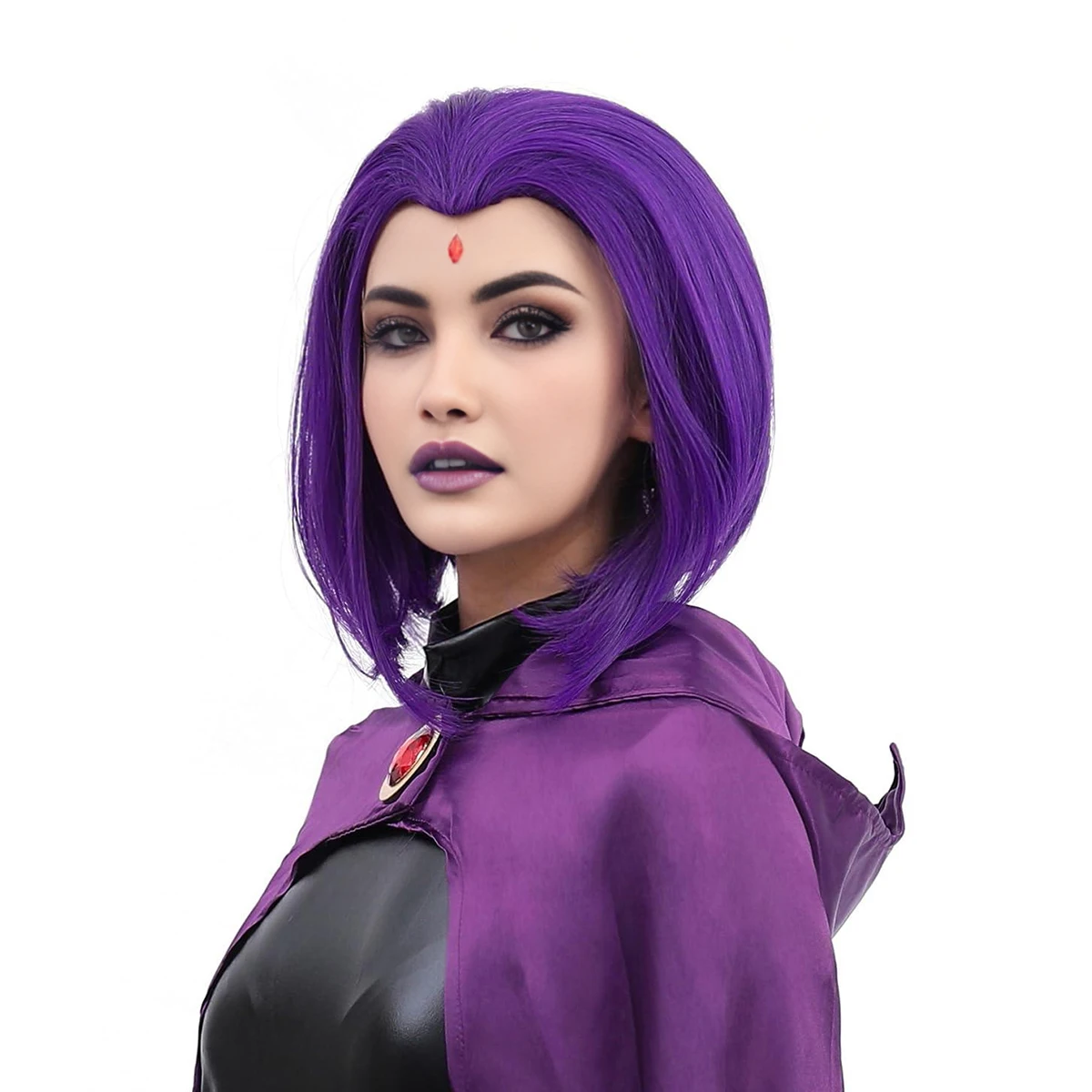 

Anxin Brand Synthetic Fiber Wig: Deep Purple Shoulder-Length Straight Short Hair Style, Smooth and Natural Texture, Available in Pink/White/Gray/Black; Made of High-Quality Synthetic Fiber Material, Comfortable to Wear and Easy to Care For; a Fashionable 