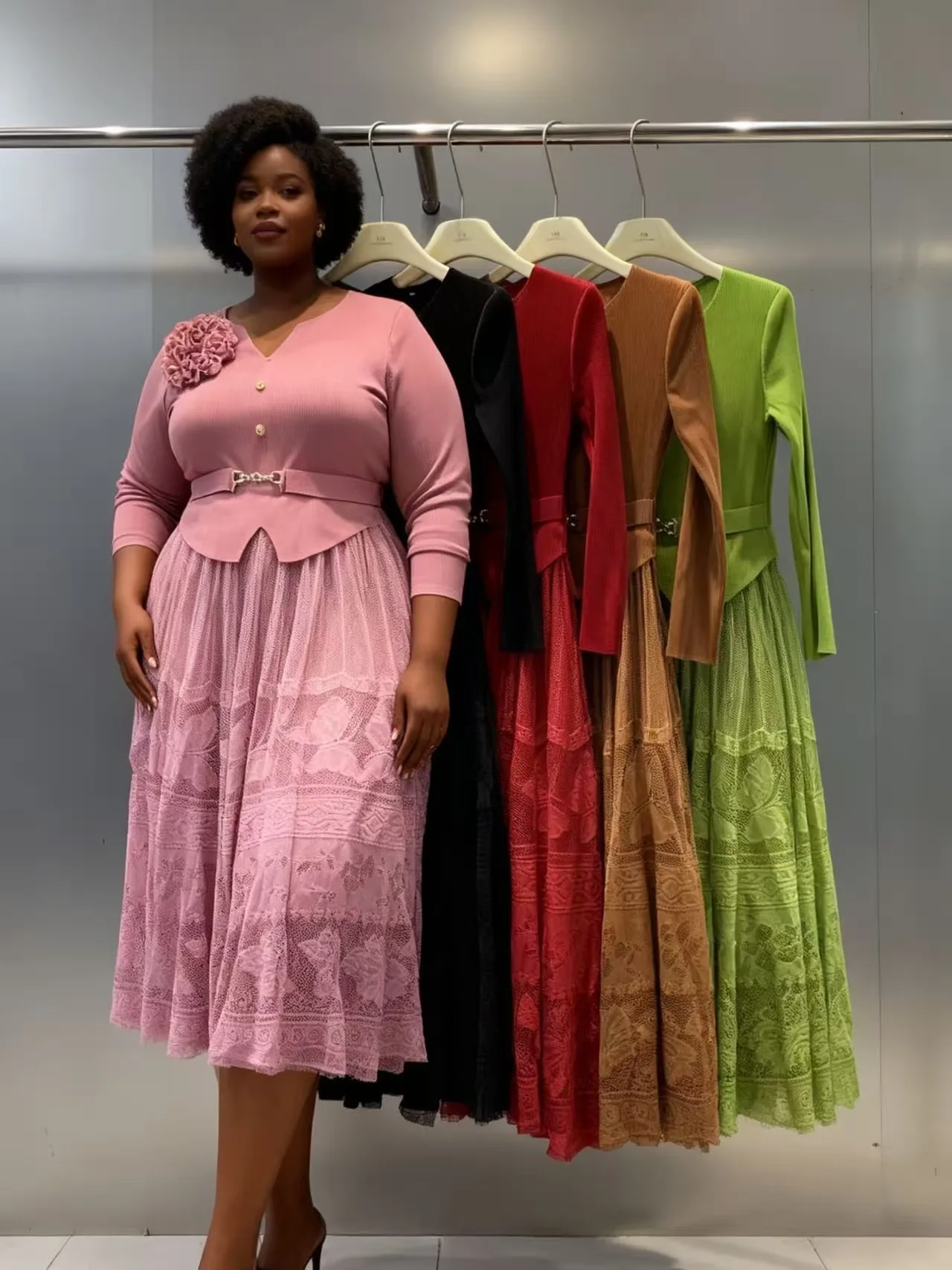 

Miyake Loose Women's Dress Fashionable Slim-fitting V-neck Solid Color Pleated Casual Dress 2025 Autumn and Winter New