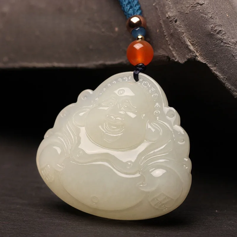 Natural Hetian Jade Maitreya Big Belly Laughing Buddha Pendant Men And Women
