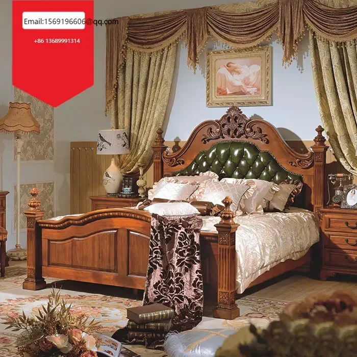 

Custom American country column bed 1.8m 1.5m leather master bedroom wedding European leather double bed furniture