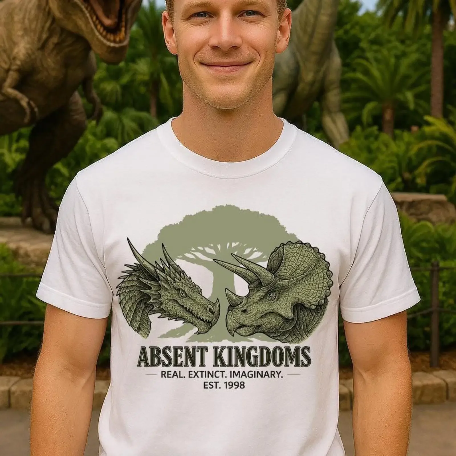 Absent Kingdoms T Shirt Dragon Dinosaur Animal Kingdom Tribute vintage Washed Unisex homme designer clothes Soft Comfortable