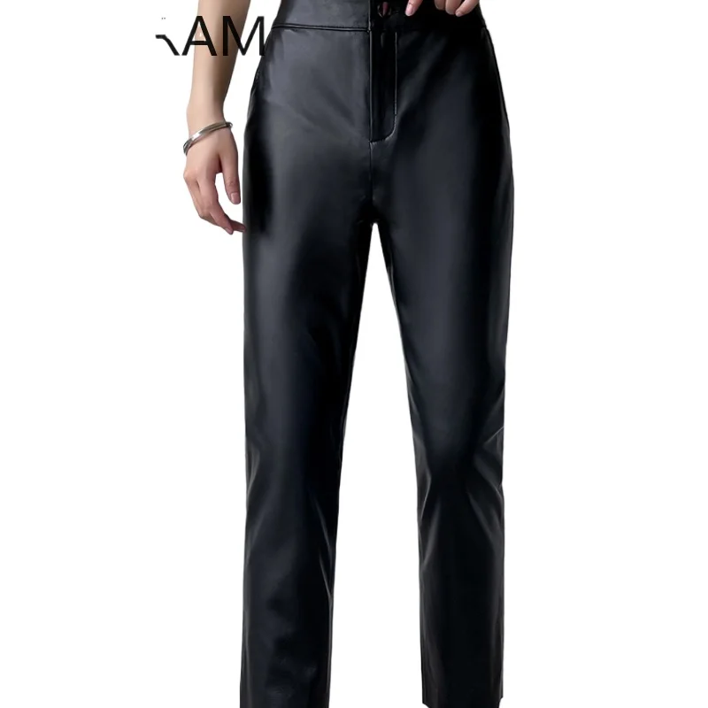 KMETARM Genuine Leather Trousers Women's Pants Real Sheepskin Clothes Autumn Winter Black Pants Clothes Elastic Waist Брюки 2024
