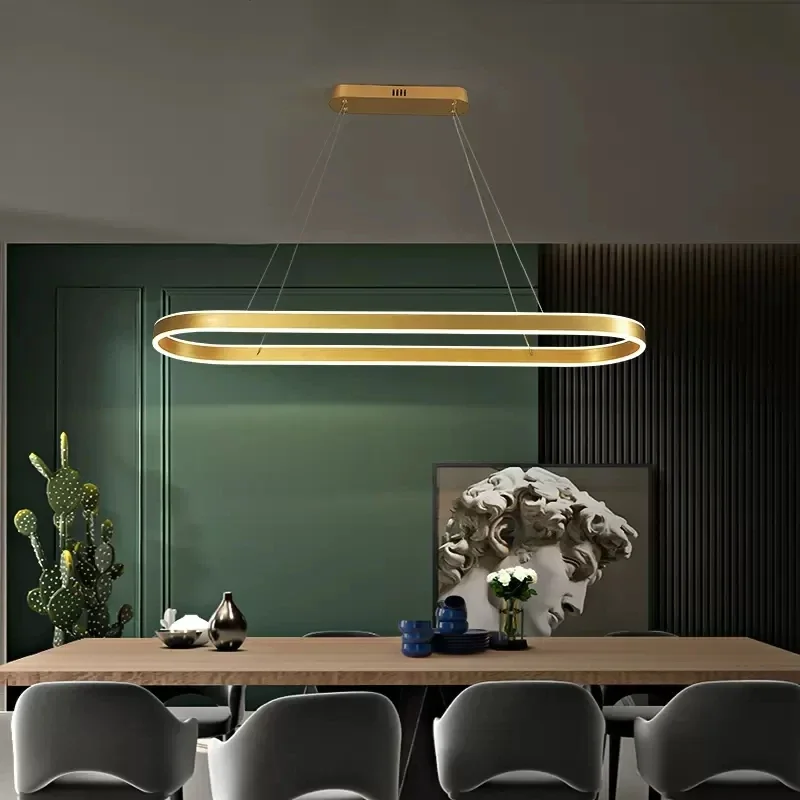 Modern Ring Led Pendant Lamps Dimmable for Kitchen Office Table Dining Room Chandelier Minimalist Decor Lighting Lustres Fixture