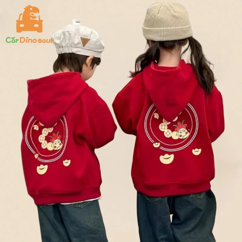 

1-12 Year Girl Boy Brother Sister Sweatshirt S-3XL Mom Dad Family Matching Outfits 2025 Chinese New Year of the Snake Hoodies