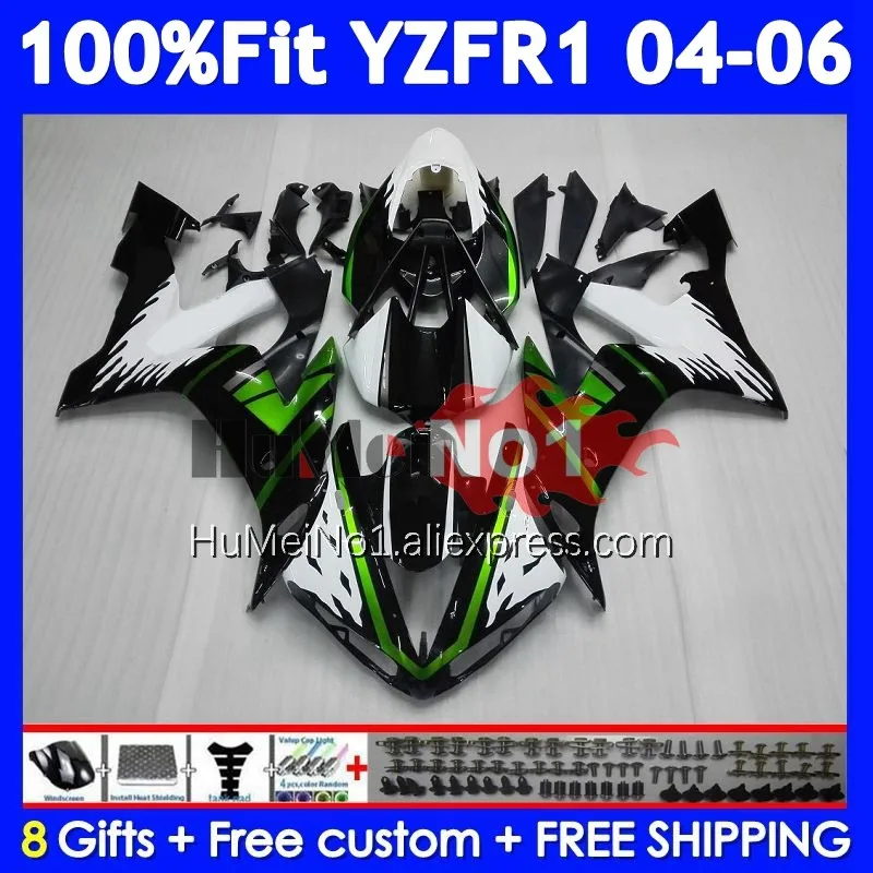 Injection Body For YAMAHA YZF R1 R 1 YZF-1000 YZF1000 Green black 366No.9 1000CC YZF-R1 YZFR1 2004 2005 2006 04 05 06 Fairing