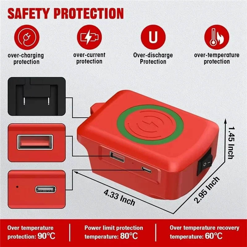 Y14A شاحن الهاتف الخليوي اللاسلكي محول بطارية ليثيوم لبطارية 18 فولت مع USB-C 2.1A شحن سريع